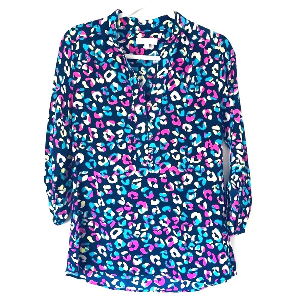 Britt Ryan Womens Silk Print Gold Button Blouse S
